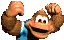 Animation of a huge but baby cartoon ape waving his hands in celebration.